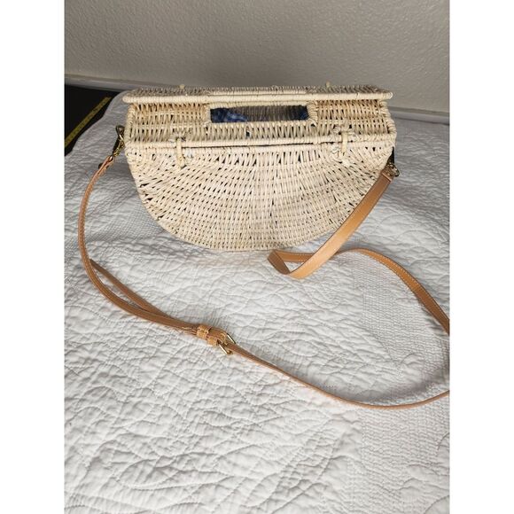 C&C California Half Moon Rattan Bag Cross Body Hand Purse Wicker Gingham - Picture 10 of 16